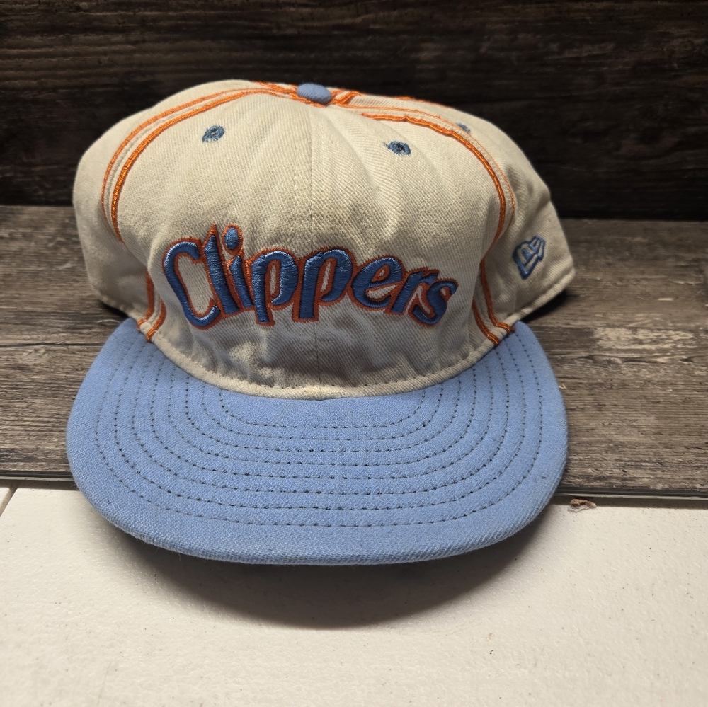 VTG Clippers‎ Wool Hat Hardwood Classics White Blue Orange New Era 59Fifty 7 3/4